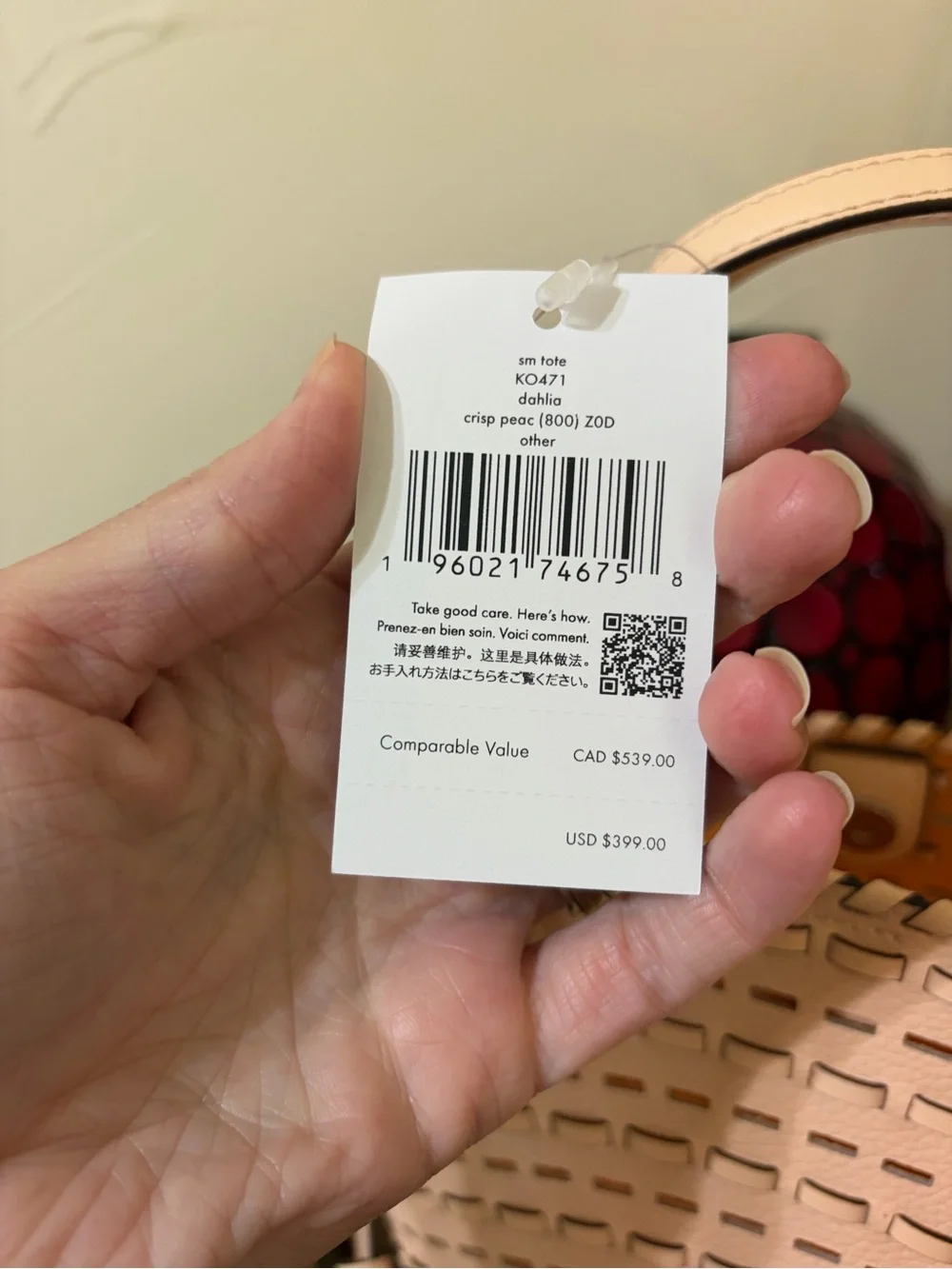 kate spade Dahlia Tote Bag in Crisp Peach NWT MSRP $399